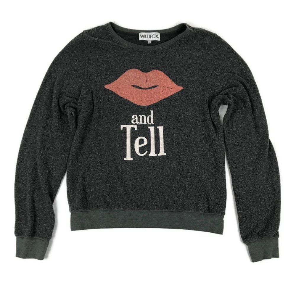 Wildfox Kiss And Tell Pullover Sweatshirt Women's Small Gray Crew Neck Relaxed